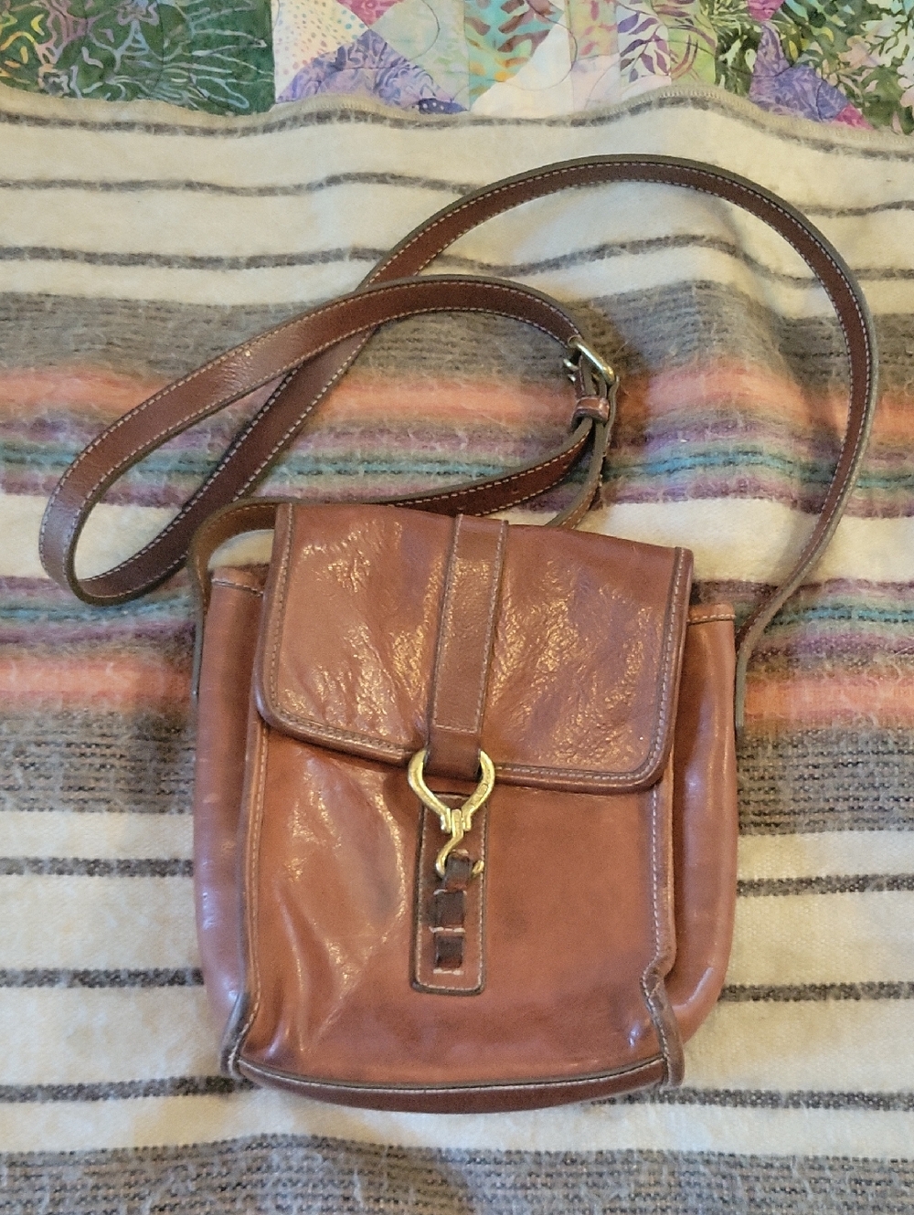 Vintage Ralph Lauren Brown Leather Crossbody with Gold-Tone Hardware